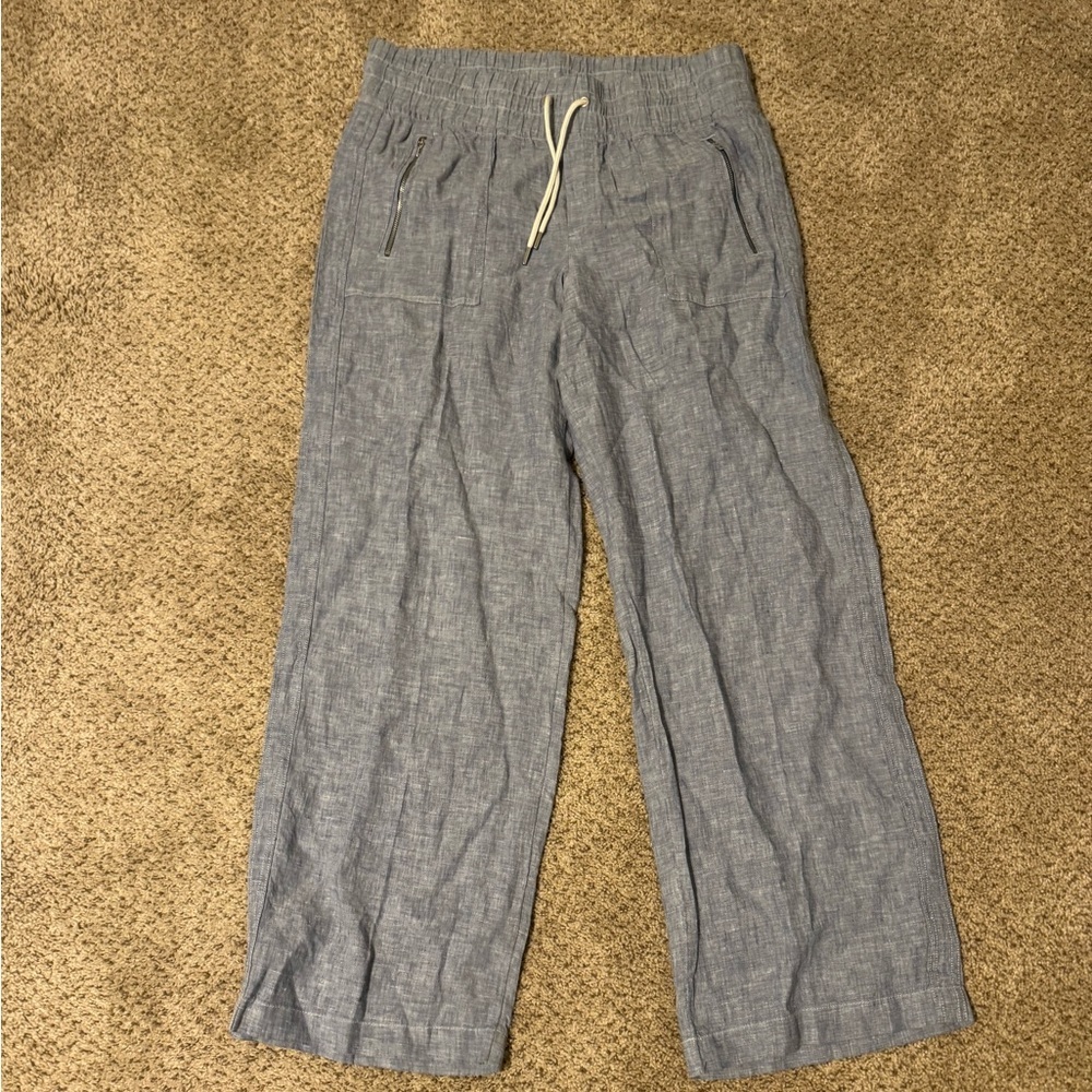 Athleta Wide Leg Linen-Blend Pants in Light Blue